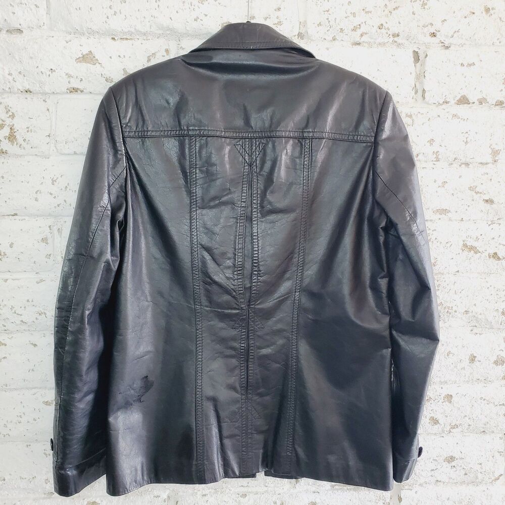 Vintage Womens Mens Black Leather Jacket Long Sleeve Shirt Biker Casaul SZ M - Picture 2 of 13